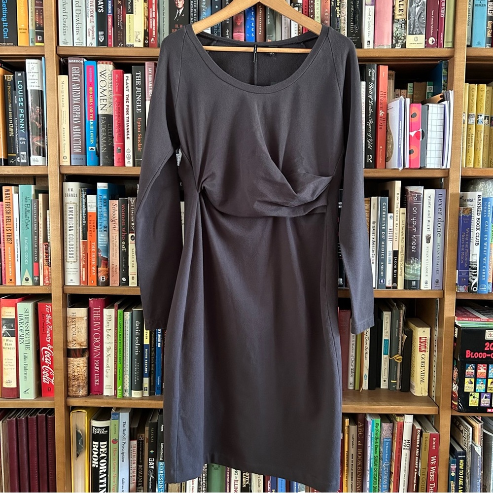 ISDA & Co NWT Loop Soft Black Gray Ruche Long Sleeve Scoop Neck Dress, size M